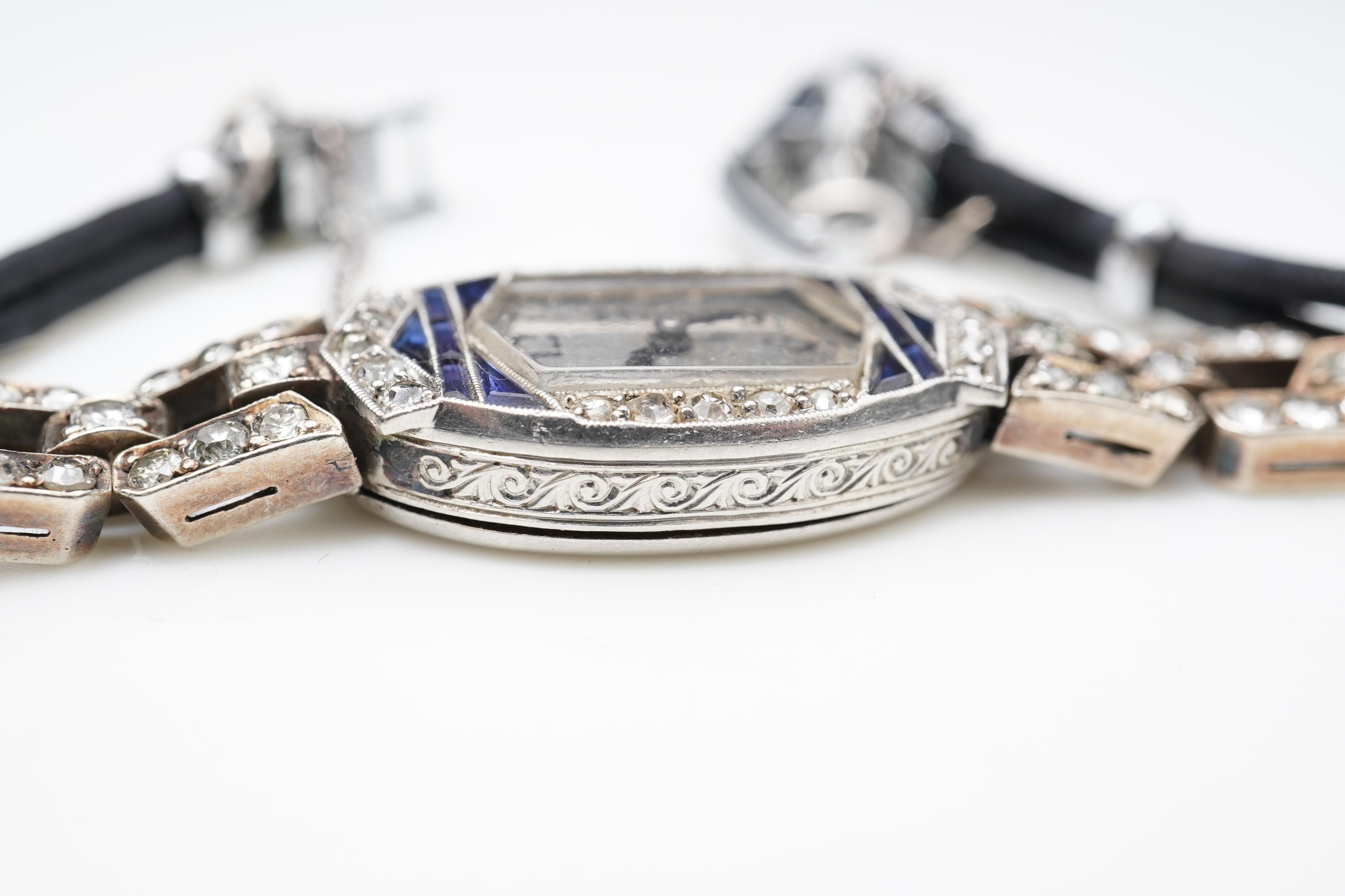 An Art Deco synthetic sapphire and diamond watch, 1920s